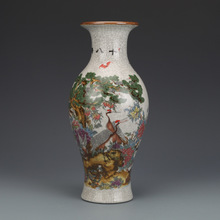 大清乾隆粉彩十八鹤观音瓶仿古瓷器古董古玩中式玄关摆件做旧收藏