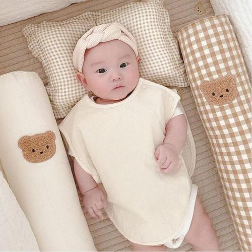 INS Teddy Bear Baby Cylindrical Bed Rail Baby Anti-Collision Side Sleep Pillow Leg Holder Soothing Hug Pillow Washable