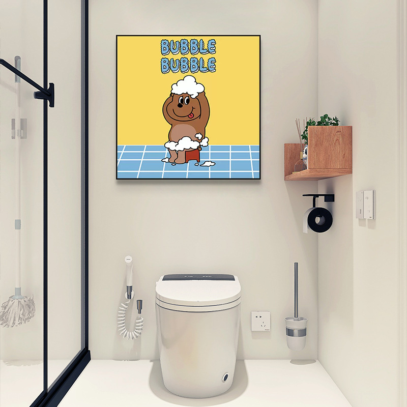 卡通小狗衛生間裝飾畫ins防水廁所掛畫個性小眾藝術浴室牆面壁畫