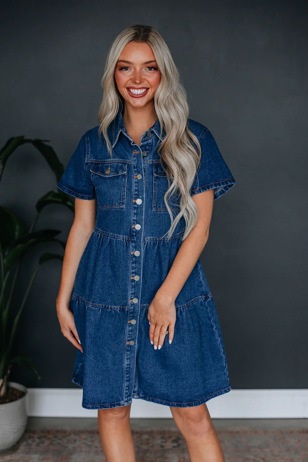Short Sleeve Sleeve Length Wholesale Women's Streetwear Pocket Solid Color Casual Daily Shirt Collar Short Sleeve Regular Dress
