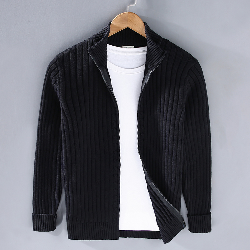 8525 Spring and Autumn New Cardigan Sweater Men's Korean Style Trendy Zipper Bottoming Outerwear Zipper Black Sweater Jacket 8525 Spring and Autumn New Cardigan Sweater Men's Korean Style Trendy Zipper Bottoming Outerwear Zipper Black Sweater Jacket