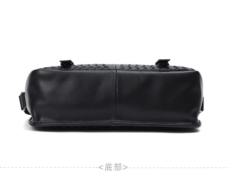 Túi đeo chéo nam da bò thật dệt bện, đeo vai, sức chứa lớn 29×11×17 cm — Màu đen da bò bện chi tiết 15