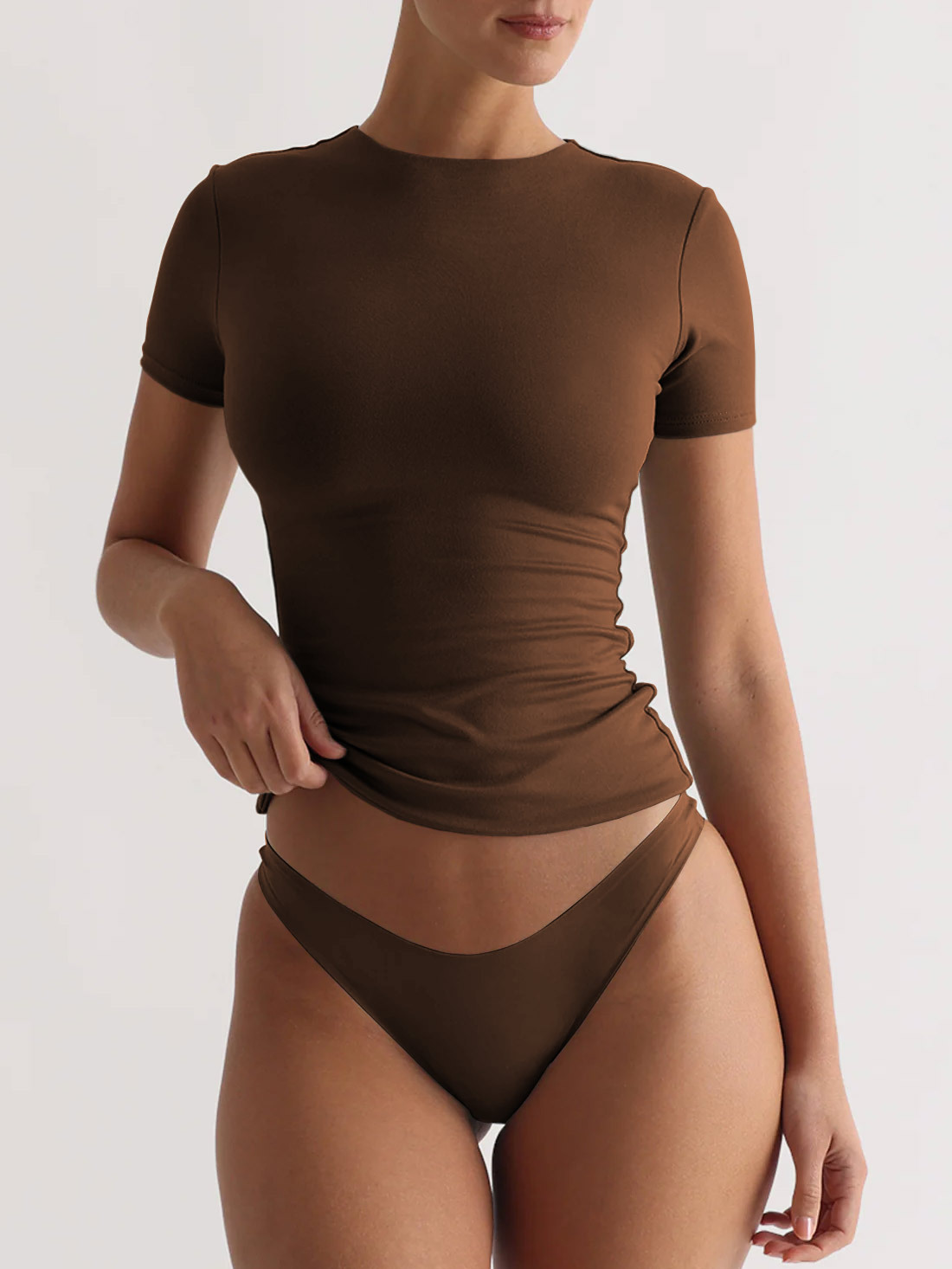 Women High Grade Simple Short Sleeved T shirt Y2g Slim Fit Sexy Sexy Sexy Top