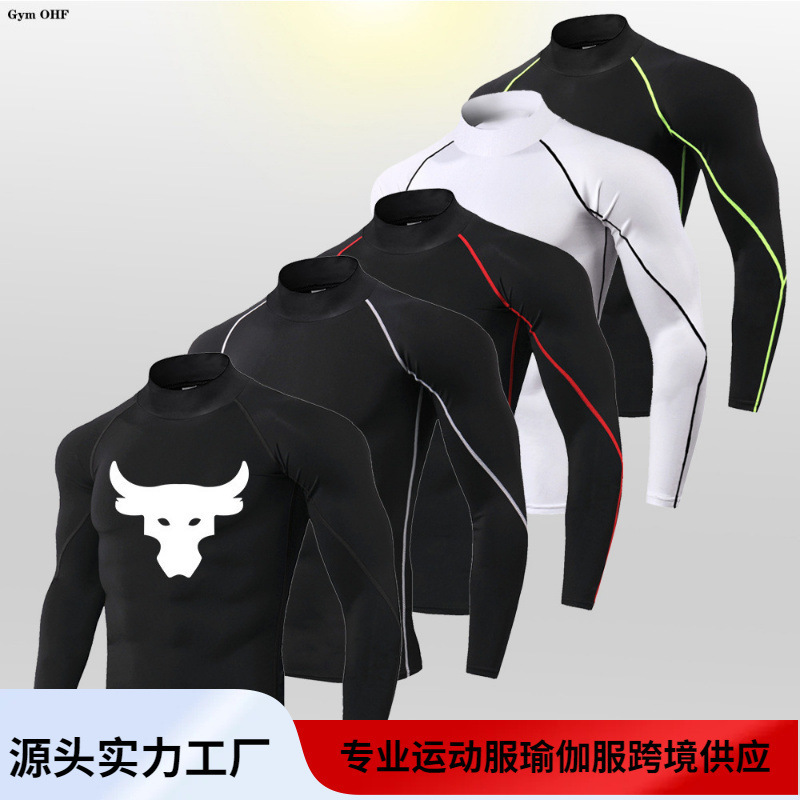 High-Neck Fitness Clothing Muscle Professional Coach Long-Sleeved Bodysuit Men's Quick-Drying Running Sports Elastic Stand-Up Collar Sweat Suit High-Neck Fitness Clothing Muscle Professional Coach Long-Sleeved Bodysuit Men's Quick-Drying Running Sports Elastic Stand-Up Collar Sweat Suit