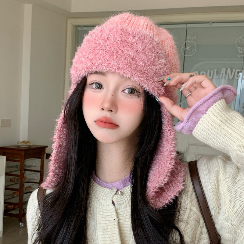 帽子女秋冬日系新款毛绒雷锋帽户外出行防风护耳帽时尚休闲包头帽|undefined