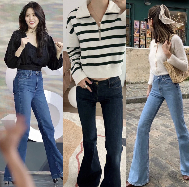 26 Early Spring Fr Long-Leg Essential Item: a Must-Have Fashion-Cut High-Waisted, Elegant, Slimming, Flared, Floor-Length Denim Jeans