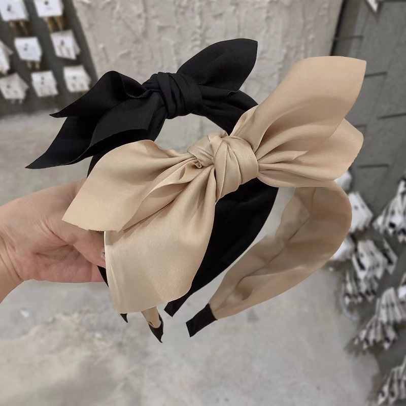 緞面蝴蝶結髮箍女法式秋冬百搭甜美髮飾氣質優雅寬邊雙層壓發頭箍