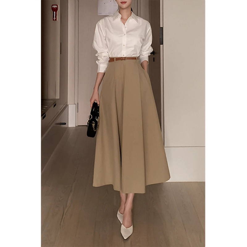 Flared Midi Skirt for Women, 2026 Spring and Autumn New Popular Style, Hip-Covering, High-Waisted A-Line Skirt, Slimming for Commuting, Mid-Length Umbrella Skirt
