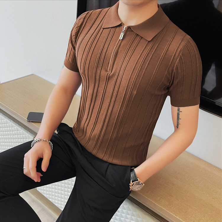 Verano nuevo estilo suéter de manga corta hombres media cremallera camisa POLO solapa negocios delgado camiseta comercio exterior transfronterizo al por mayor