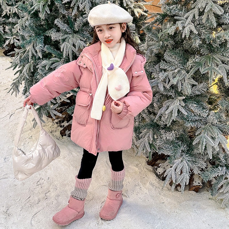 Chaqueta de plumón de niñas de estilo largo y medio para niños de estilo extranjero coreano blanco de acero grueso ropa de invierno de mujeres tesoro chaqueta de Año Nuevo rojo