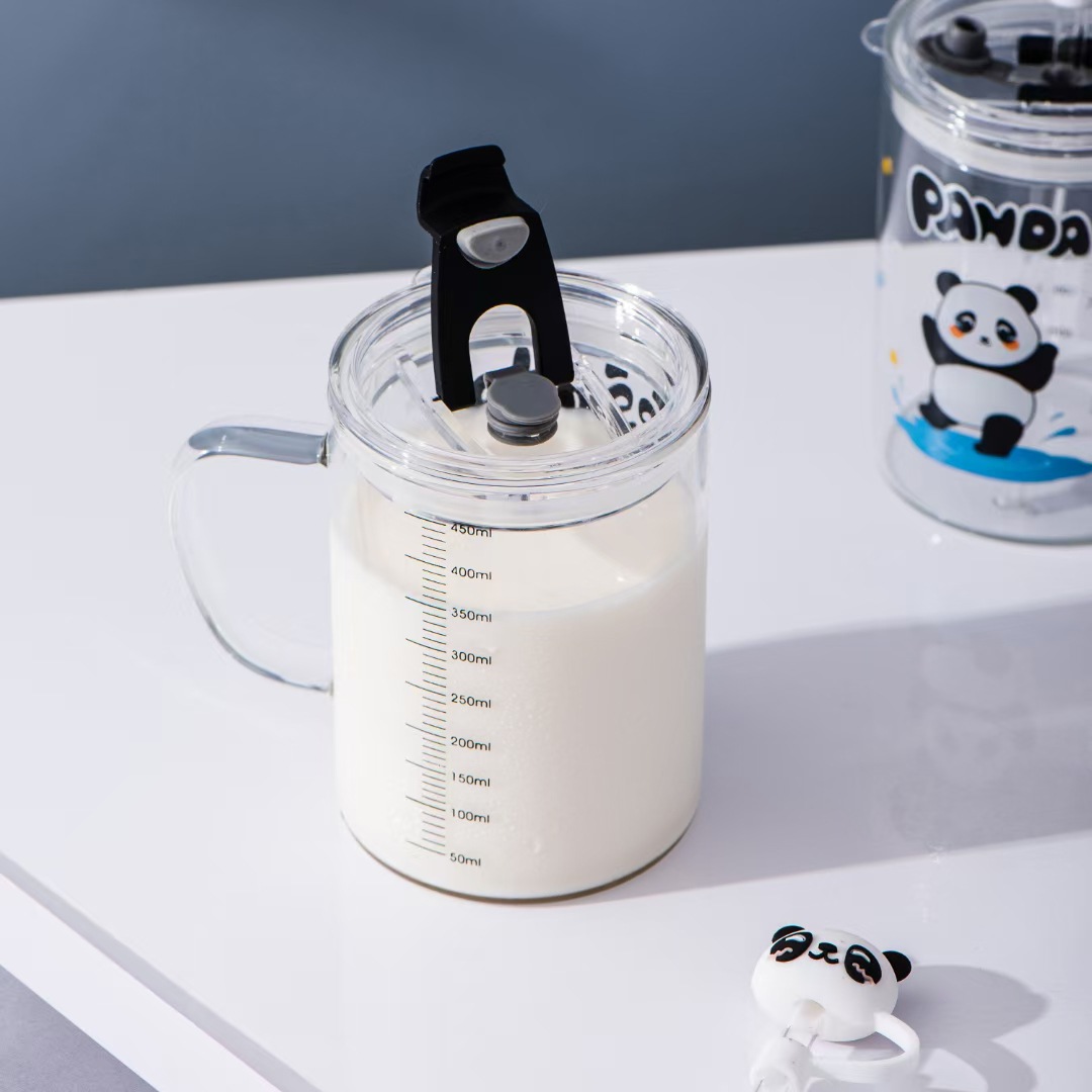 Creativo Panda de la historieta personalizada taza paja con tapa regalo escala vidrio Oficina simple beber