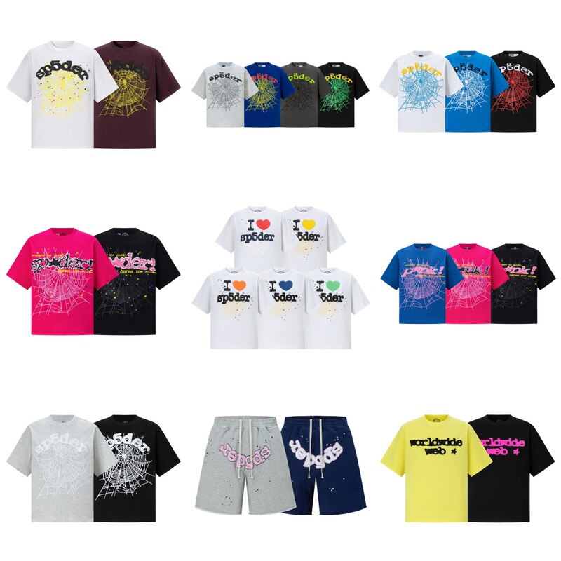 Cross-Border Fashion Sp5Der Letter Print Short-Sleeve T-Shirt for Men and Women, Loose Casual Sports Pure Cotton Trendy Brand Shorts for Summer Cross-Border Fashion Sp5Der Letter Print Short-Sleeve T-Shirt for Men and Women, Loose Casual Sports Pure Cotton Trendy Brand Shorts for Summer