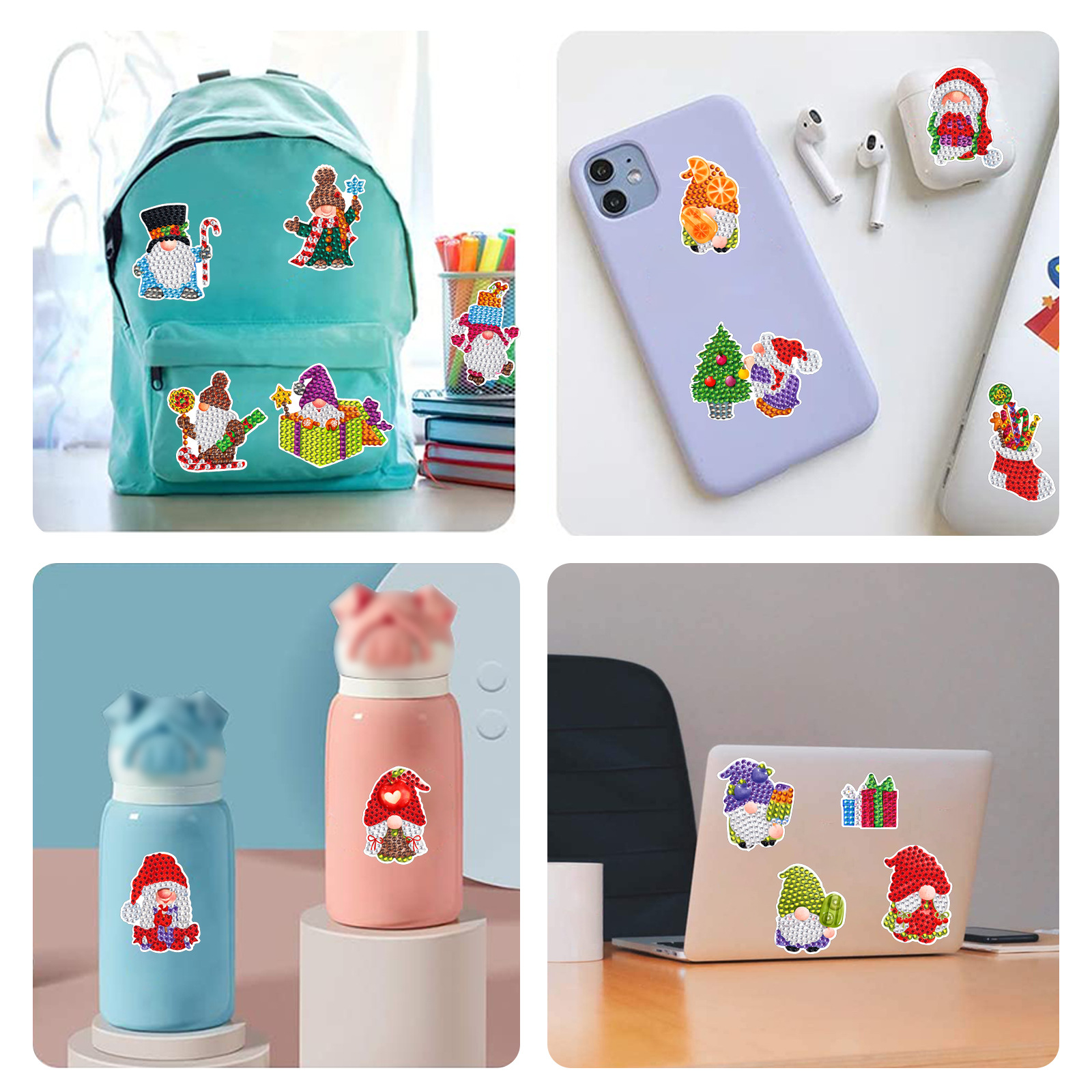 Navidad enano diamante pintura libre pegatinas DIY pintura pegatinas de pared niños hechos a mano dibujos animados cristal brillante diamante