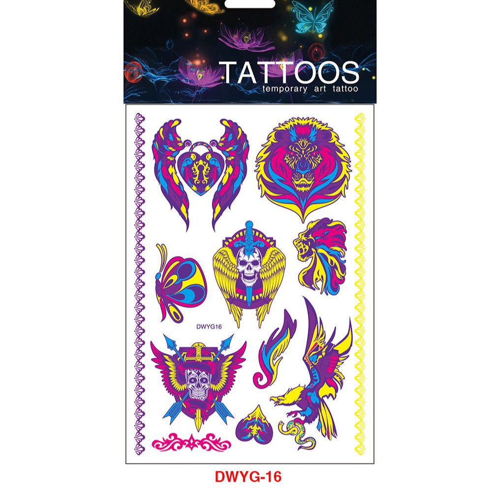 Tatuajes Temporales Fluorescentes para Brazo de Papel de Transferencia de Agua, Impermeable para Halloween
