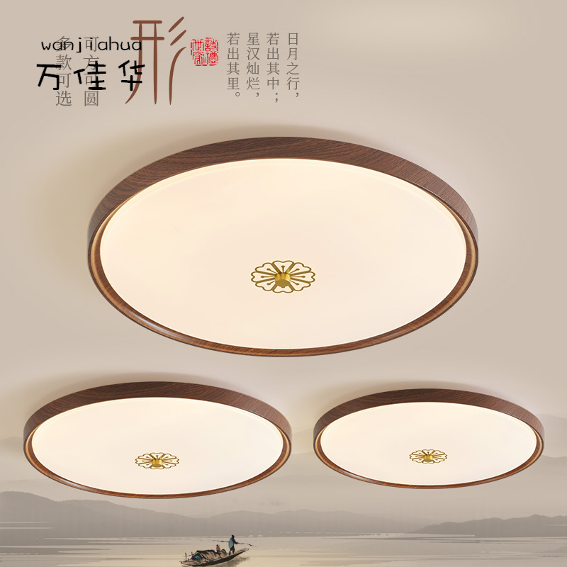 新款三防卧室吸顶灯新中式玄关走廊创意房间胡桃木色中国风灯具