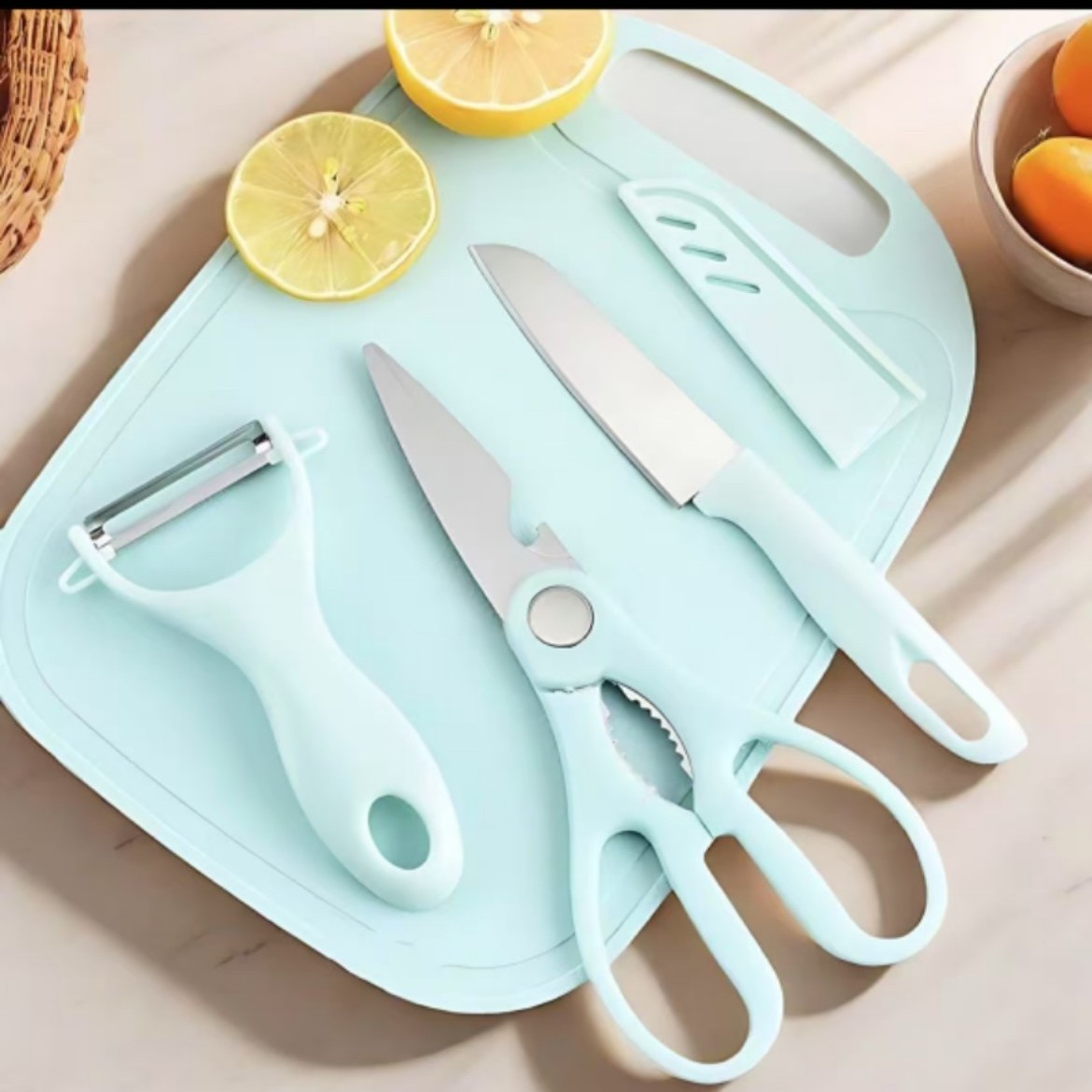 New Wholesale Stainless Steel Knife Set Fruit Knife Kitchen Scissors Paring Knife Four-Piece Set Household Plastic Cutting Board