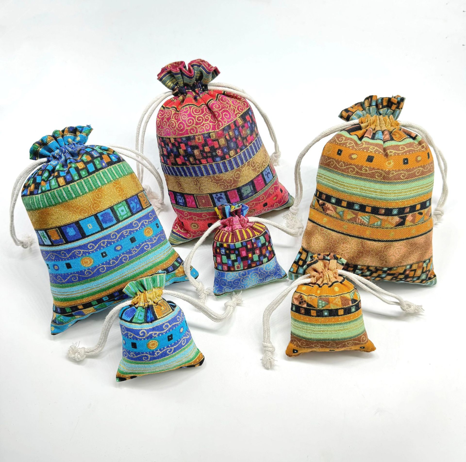 新款民族风麻布袋 双绳抽拉束口袋 包装袋 香包 收纳袋