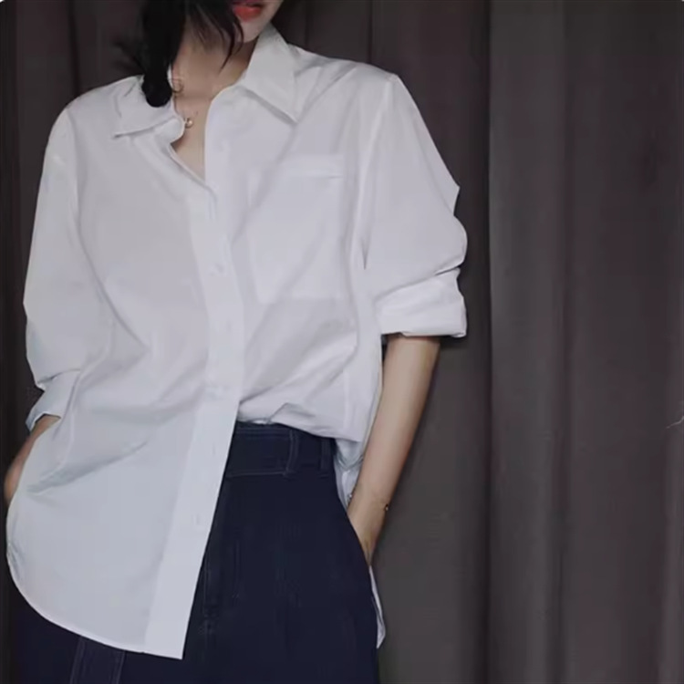 C712法式白色叠穿长袖衬衫外套女春秋新款高级感宽松bf慵懒风休闲|undefined