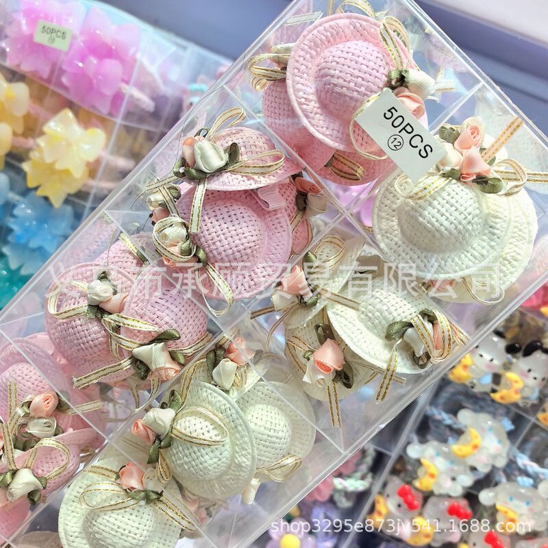 かわいい立体ローズレースリボン模擬編み麦わら帽子子供用ヘアピン女の子サイドクリップ子供用ヘアピン|undefined