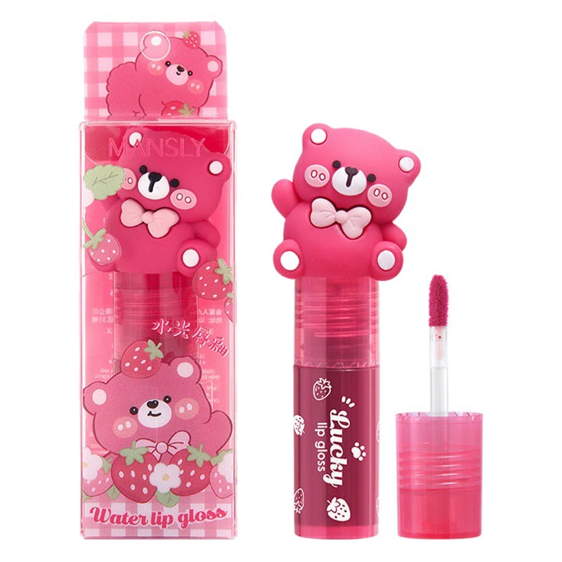 MANSLY Мультфильм Медведь Водяной свет Зеркальная глазурь для губ Doodle Lip Увлажняющий отбеливающий водяной туман Глазурь для губ Нелегко снимается макияж Студентам
