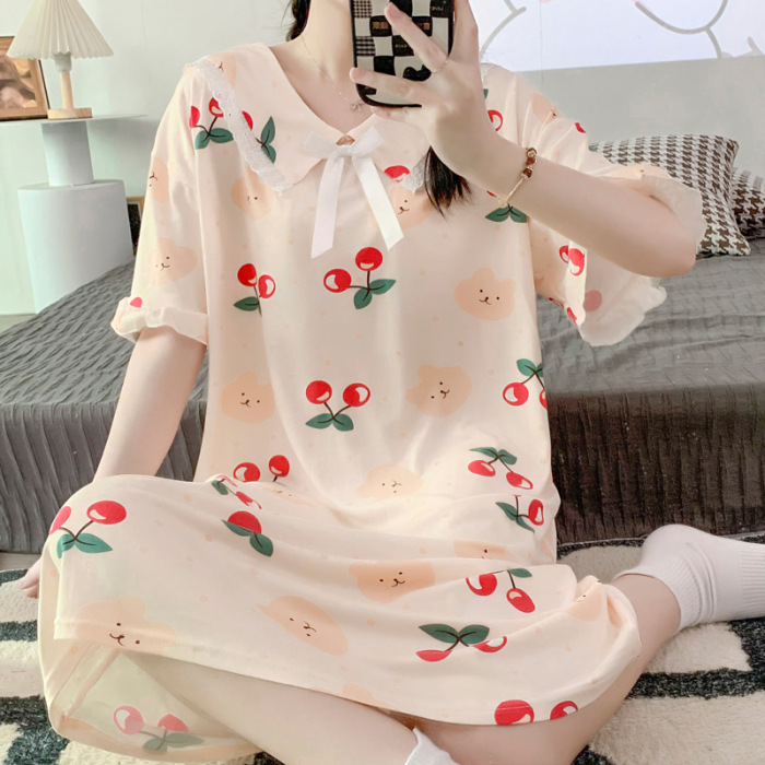 2023 camisón de verano chica manga corta lindo flojo fino seda la leche pijamas fresco estudiante homewear al por mayor