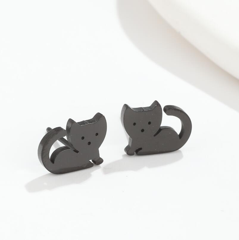 Cute Heart Shape Cat Owl Stainless Steel Plating Ear Studs 1 Pair