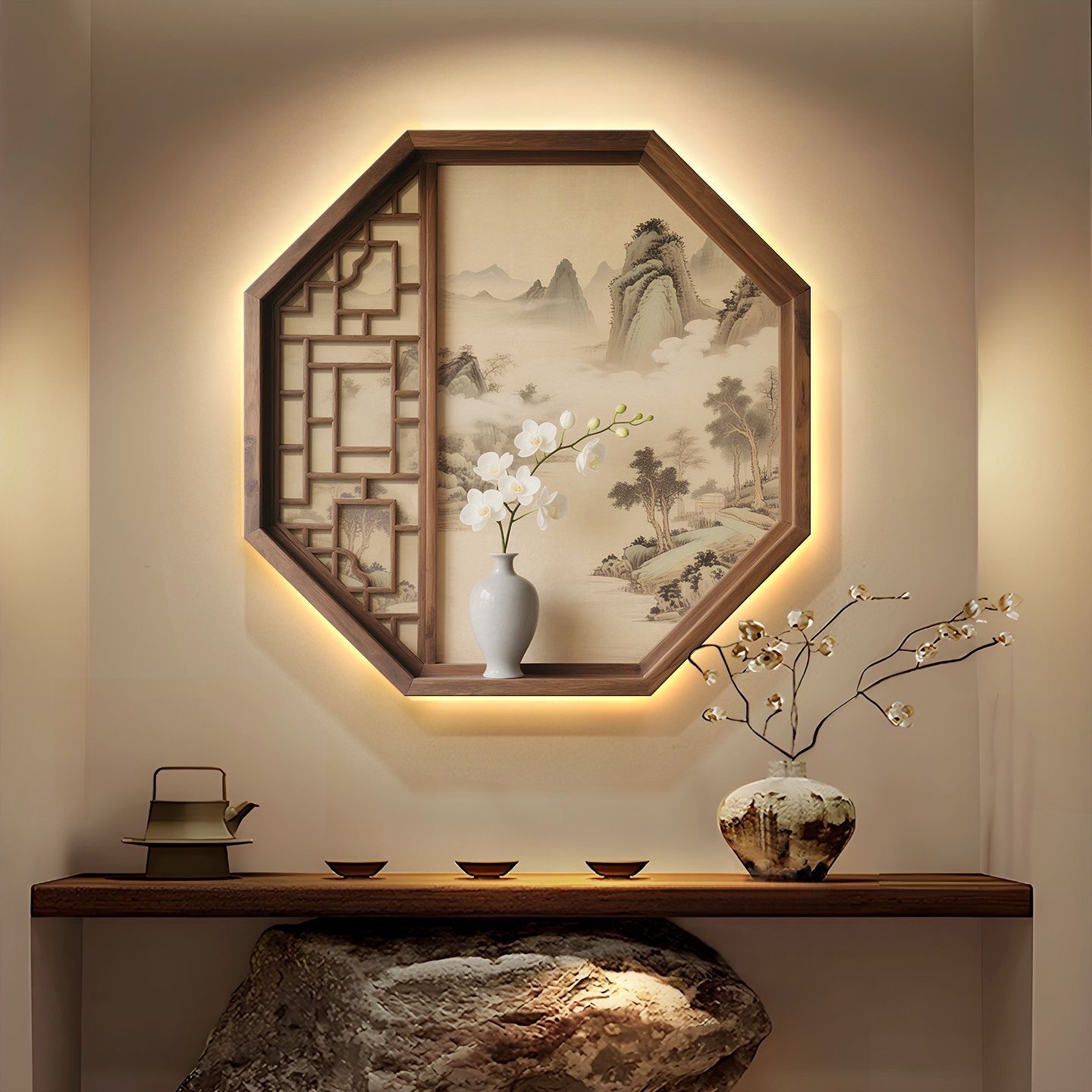 Song Dynasty Aesthetic Entrance Decoration Painting, New Chinese Zen Living Room Hanging Painting, High-End Tea Room Atmosphere Layout, Wall Lamp Painting