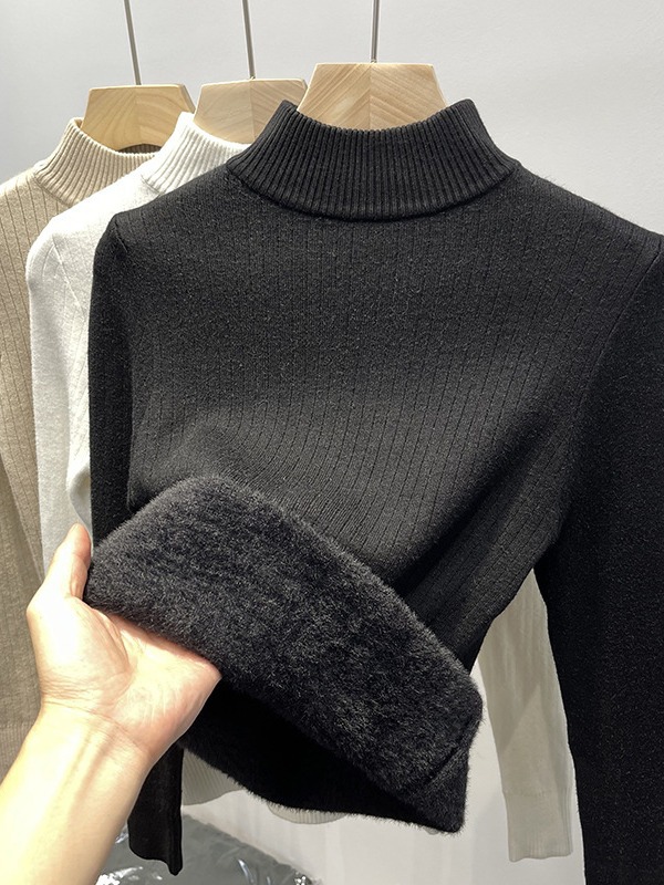 Suéter de mujer Ropa interior de estilo occidental Otoño e Invierno 2024 Nueva ropa de mujer suelta Forrado de lana engrosada camisa de fondo de punto
