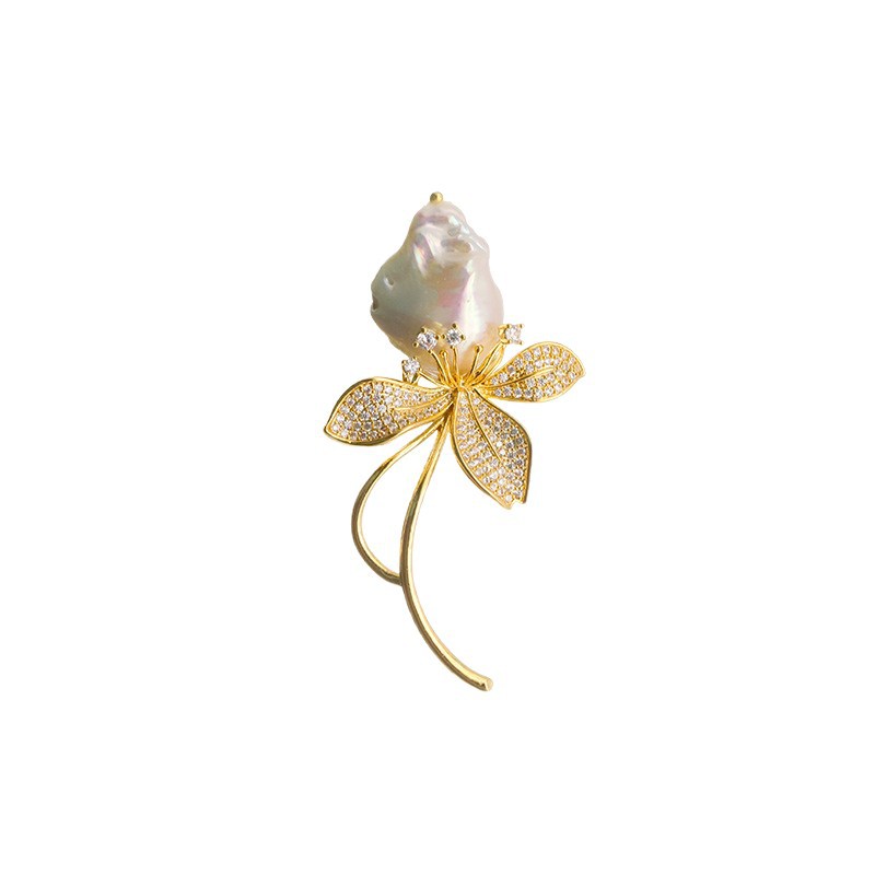 Alta calidad ~ natural perla broche de agua dulce barroco ramillete de alto grado sentido nicho temperamento 18K chapado en oro de la joyería para las mujeres image 5