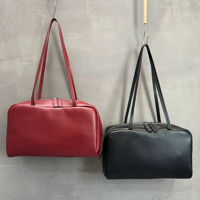 Astra Sheepskin Bowling Bag Boston Commuter Minimalist Shoulder Underarm Bag For Women Genuine Leather