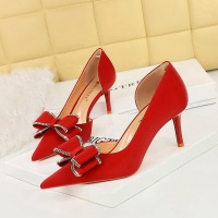 3226-AH36 European and American style banquet women's shoes with thin heels, high heels, shallow mouth, pointed toe, side hollowed out rhinestone bow, single shoe