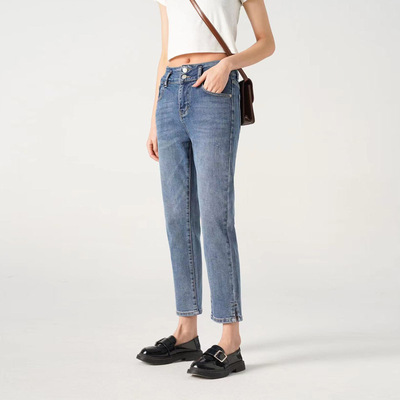 Small and upright version!Paige Straight Show thin Versatile Self cultivation Split ends Nine points Pencil Pants Smoke tube Jeans Spring and summer