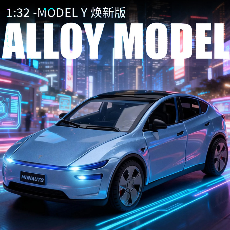 Jianyuan 1:32 t Model Y Upgraded Version with Sound and Light, Pull-Back Six-Door Realistic Alloy Car Model Toy