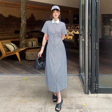 深圳南油高端女装RL家日常休闲收腰显瘦黑白竖条纹衬衫连衣裙夏季