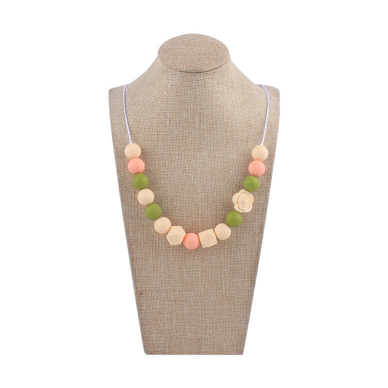 Nueva silicona molar mordedor collar de doble cara Rosa forma silicona mordedor collar masticable colgante collar