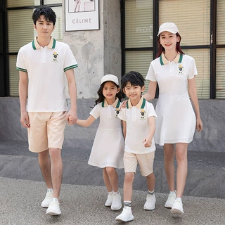 亲子装夏装全家装棉一家三口四口装母女短袖幼儿园polo衫连衣裙子