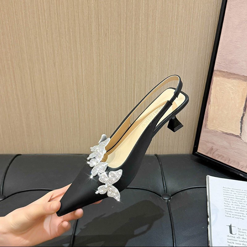 Босоножки на высоком каблуке с острым носком, европейская и американская мода, женская обувь на шпильке Baotou, экспорт больших размеров, 43, босоножки со стразами-бабочками, женская обувь