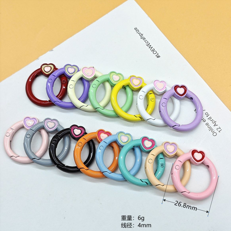 スプリングリングキャンディーカラースプリングバックルアクセサリーカラフルな愛ペイントブックリングカードリングキーホルダーオープン diy ジュエリー|undefined