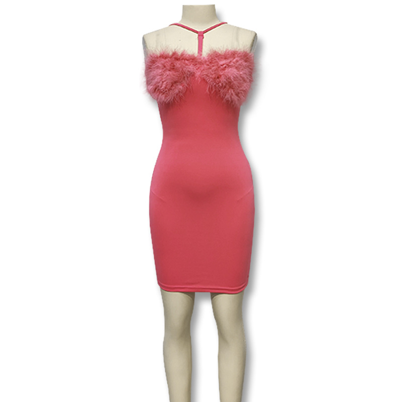 2023 Amazon transfronterizo de estilo europeo y americano Halter costura tubo de plumas Top vestido de fiesta vestido de mujer comercio exterior