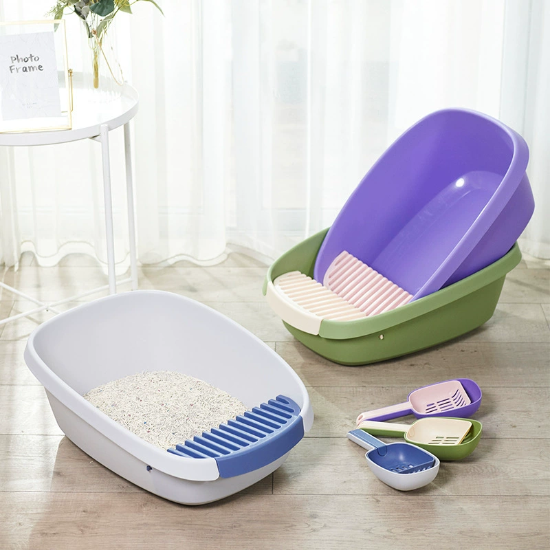 Прямая поставка с фабрики Новый пластиковый лоток, очень большой открытый герметичный интегрированный кошачий Туалет с лопатой для мусора