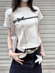 210グラム40本の純綿のデザイン感の蝶結びの白い半袖のtシャツの少女の甘くて辛いです。