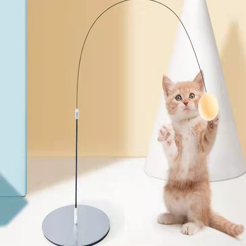 New Metal Base Catnip Wand Elastic Soft Shaft Ping Pong Trainer Indoor Cat Toy for Children