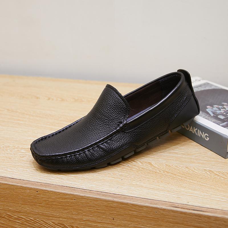 New single-layer leather bean shoes comfortable breathable flat men's leather shoes_voghion.com