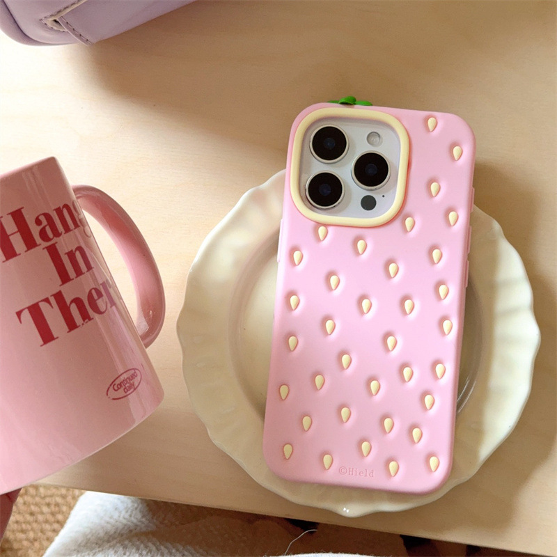 Pink Strawberry Silicone Case voor Max iPhone 13 Pro en | Schattige meidenstijl
