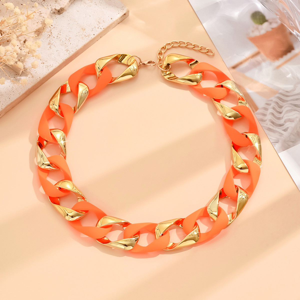 Punk Style Fluorescent Acrylic Cuban Chain Necklace For Women_voghion.com