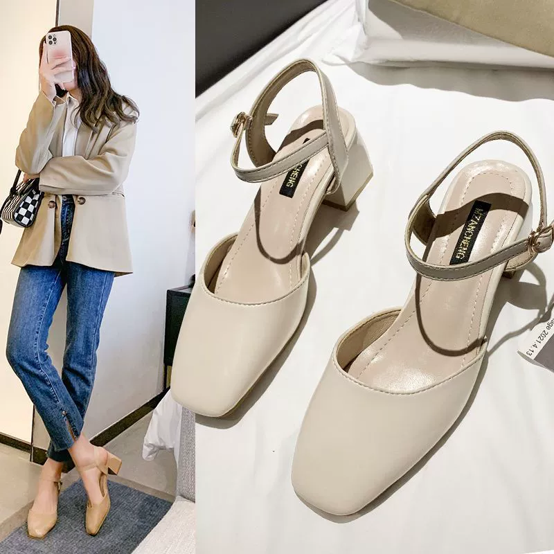 Мягкая кожа на среднем каблуке с квадратной головкой с толстым каблуком