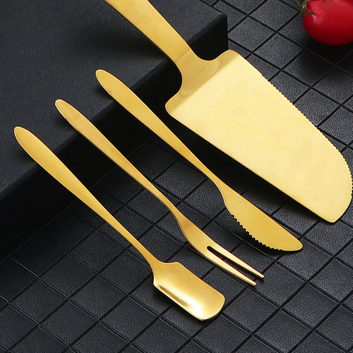 Stainless steel gold cake spatulas, knives, forks, and spoons, mooncake knife and fork set, pizza knife, baking tools, laser logo