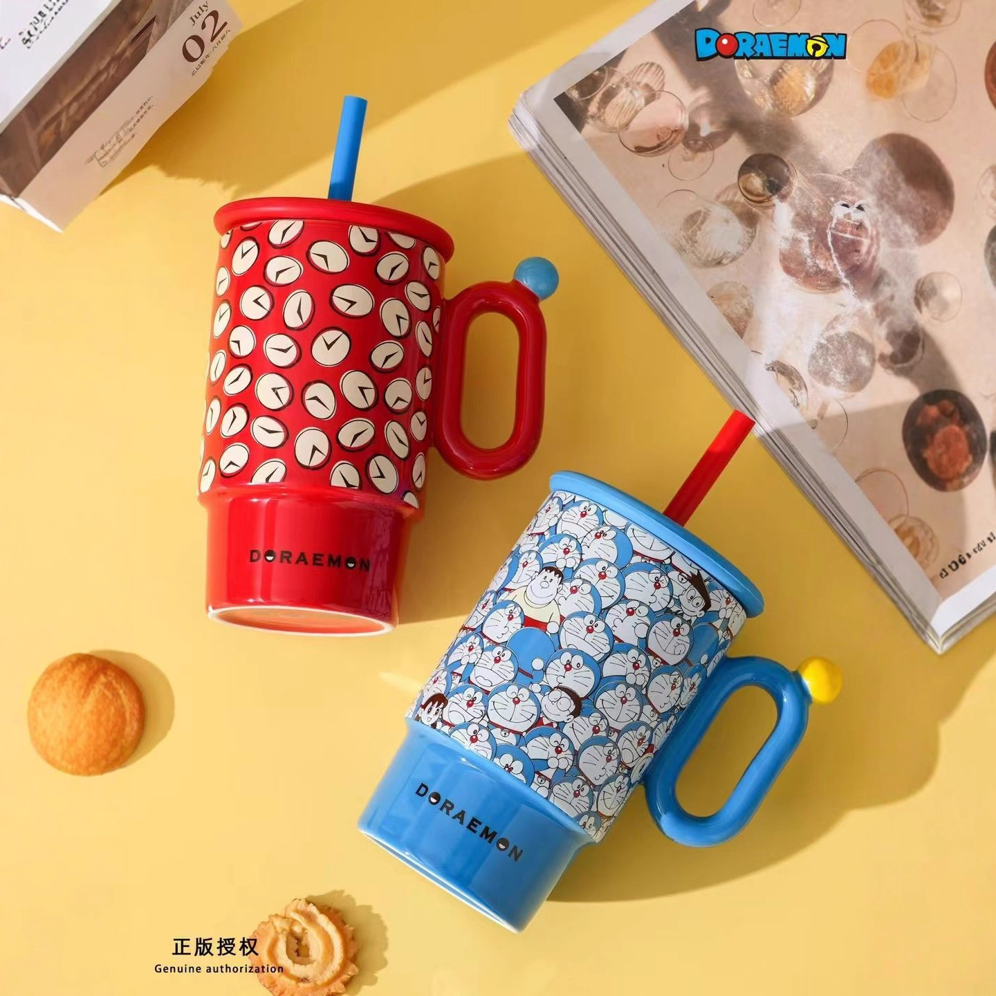 Taza de cerámica Doraemon de alto valor, taza de agua de paja de gran capacidad, taza de café personalizada de dibujos animados, taza de regalo