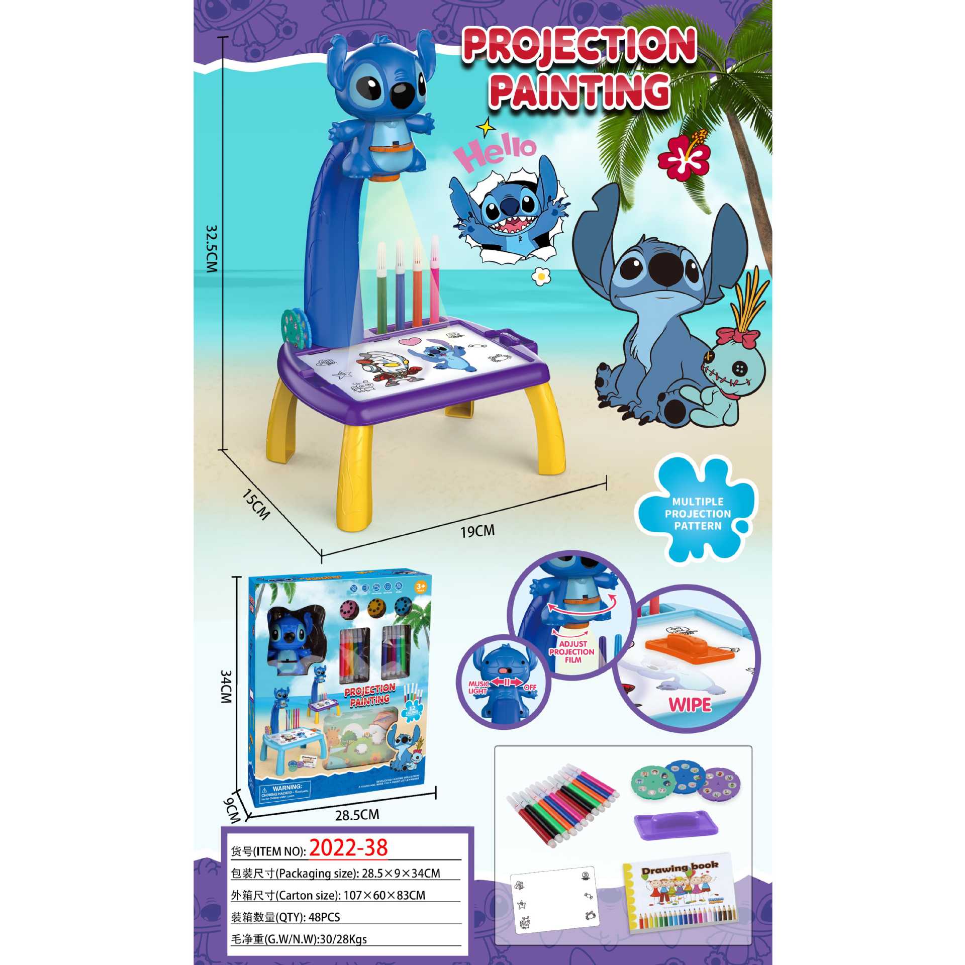 Amazon Cross-border multifuncional ciervo mesa de proyección dinosaurio graffiti dibujo tablero de escritura juego de juguetes para niños al por mayor