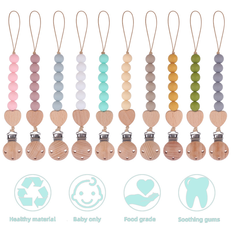 Nuevo bebé de dibujos animados Beech amor mordedor creativo bebé DIY silicona mordedura chupete cadena anti-gota cadena